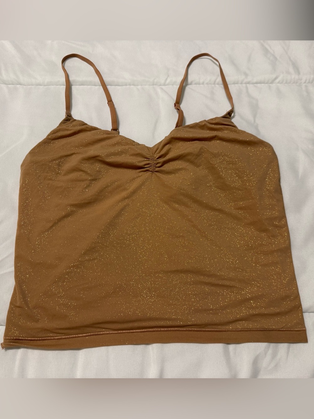 aerie Glittery Ruched Crop Cami in Brown